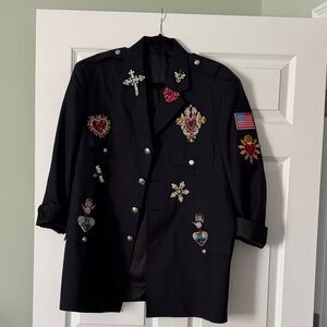 Embroidered Black Military Field Jacket